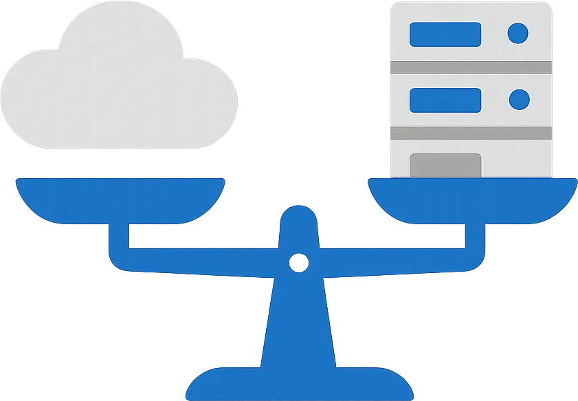 Illustration: scale balancing a cloud and a server rack